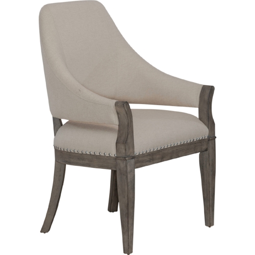 Westfield Arm Dining Chair in Sand Fabric & Brown Wood