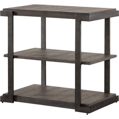 Modern View Tiered End Table in Distressed Gray Wood & Metal