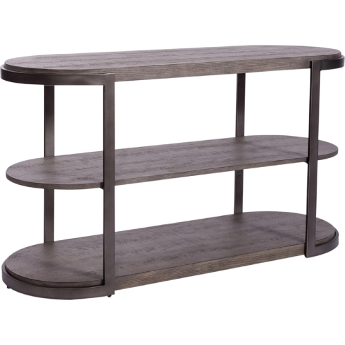 Modern View Sofa Table in Distressed Gray Wood & Metal