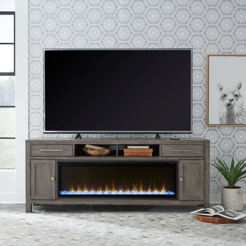 Modern Farmhouse 78" TV Stand w/ Fireplace in Dusty Charcoal Gray Wood