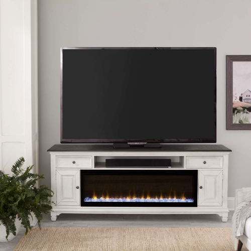 Allyson Park 80" TV Stand w/ Fireplace in Wire Brushed Charcoal Gray & White