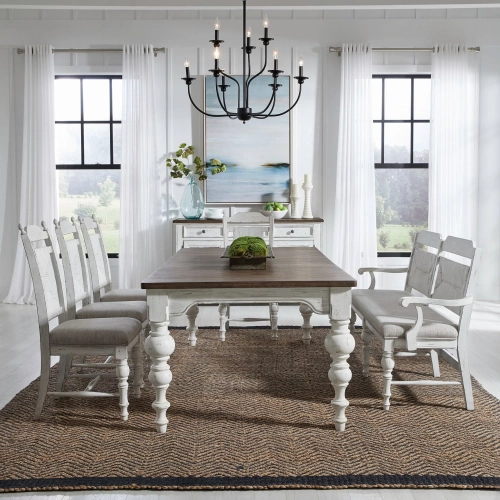 River Place 6 Piece Dining Set in Distressed White & Brown Wood