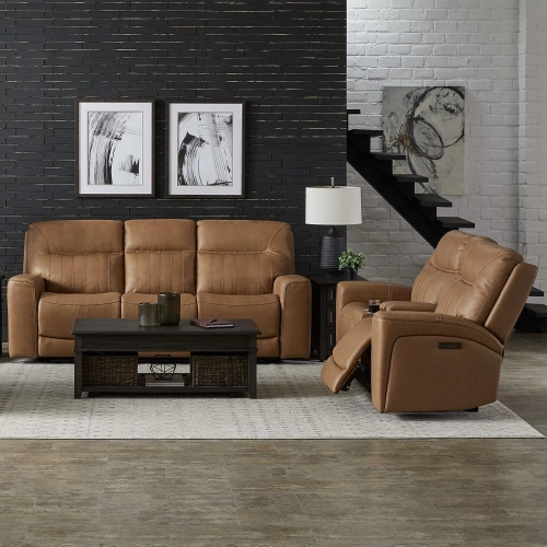 Bennett Dual Zero Gravity Power Recline Sofa & Loveseat in Butternut Leather