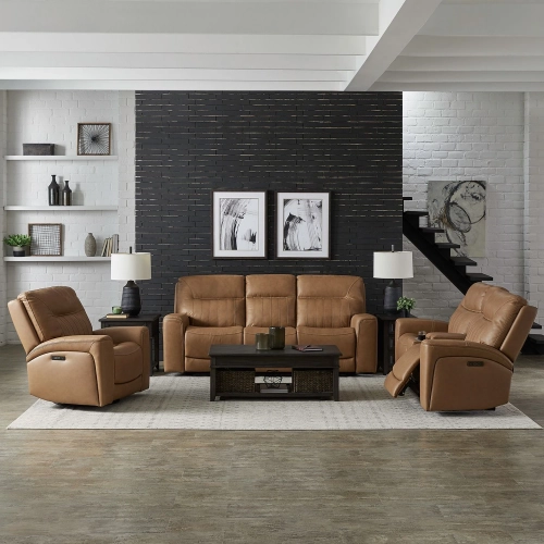 Bennett Dual Zero Gravity Power Recline 3 Piece Sofa Set in Butternut Leather