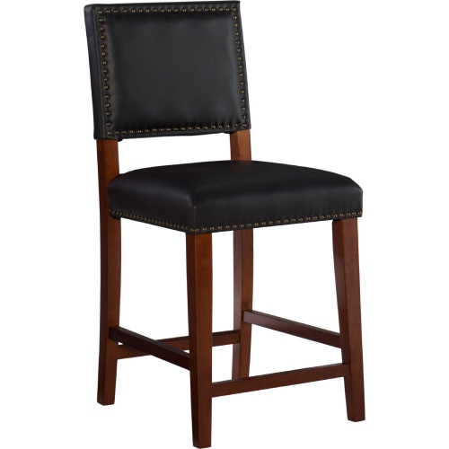 Brook Counter Stool in Black Leatherette & Brown Wood