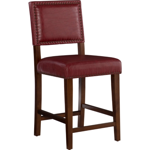 Brook Counter Stool in Red Leatherette & Brown Wood