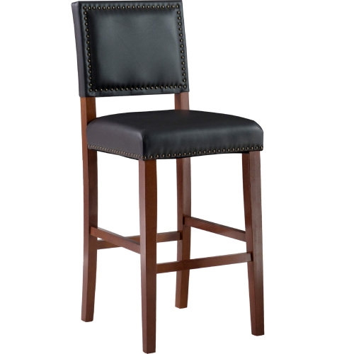 Brook Bar Stool in Black Leatherette & Brown Wood