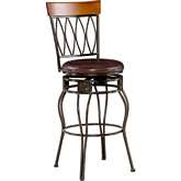 Four Oval Back Bar Stool in Brown Leatherette & Bronze Metal