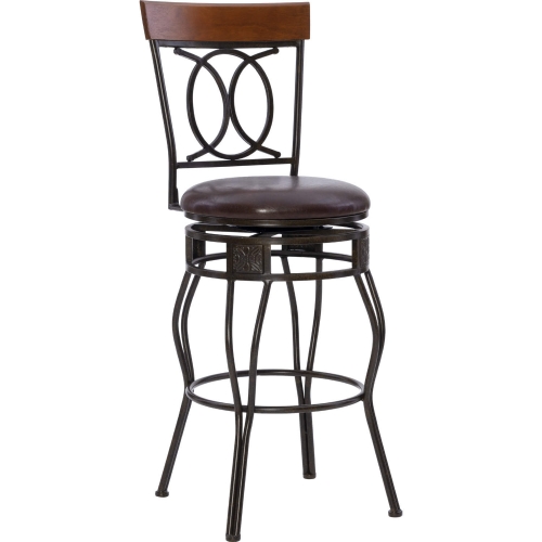 O & X Back Bar Stool in Brown Leatherette & Bronze Metal