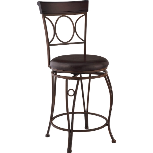 Circles Back Counter Stool in Brown Leatherette & Black Metal