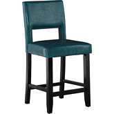 Vega Counter Stool in Agean Blue Leatherette & Black Wood