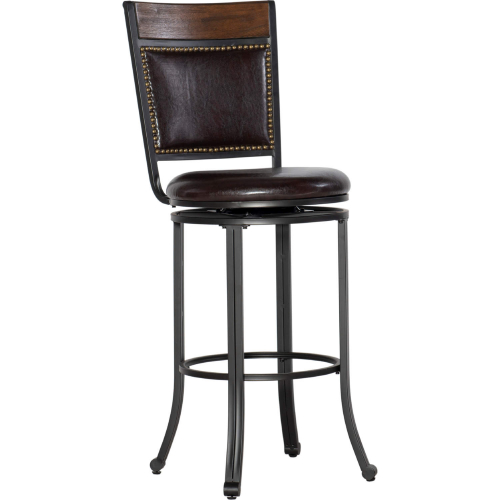 Franklin Swivel Bar Stool in Wood, Metal & Brown Leatherette