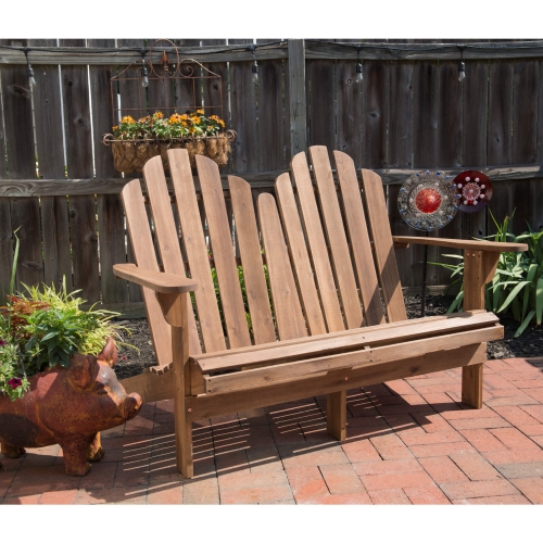 Adirondack Outdoor Double Bench in Acorn Finish Wood