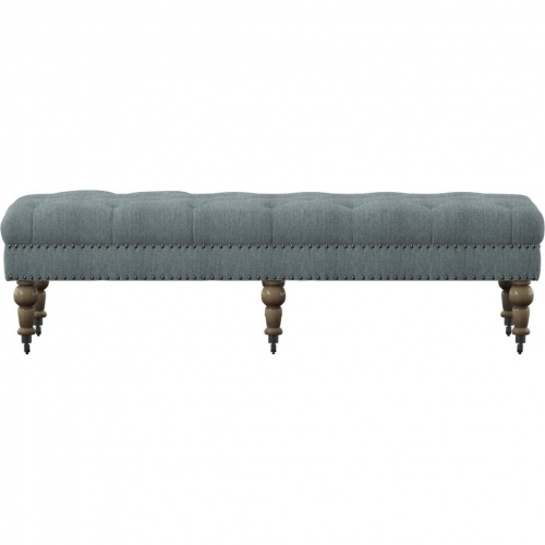 Isabelle 62" Bench in Washed Blue Linen & Distressed Gray