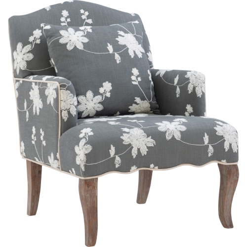 Linon Accent Chair in Gray Wash Wood & Gray Floral Fabric