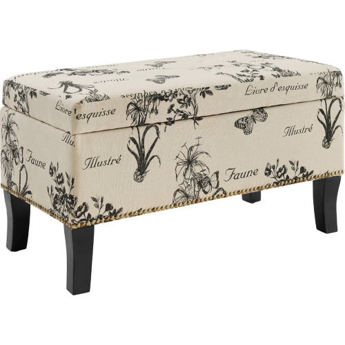 Stephanie Storage Ottoman in Botanical Linen & Black Wood