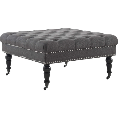 Isabelle Square Ottoman in Tufted Charcoal Gray Fabric