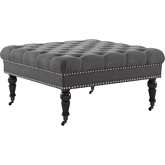 Isabelle Square Ottoman in Tufted Charcoal Gray Fabric