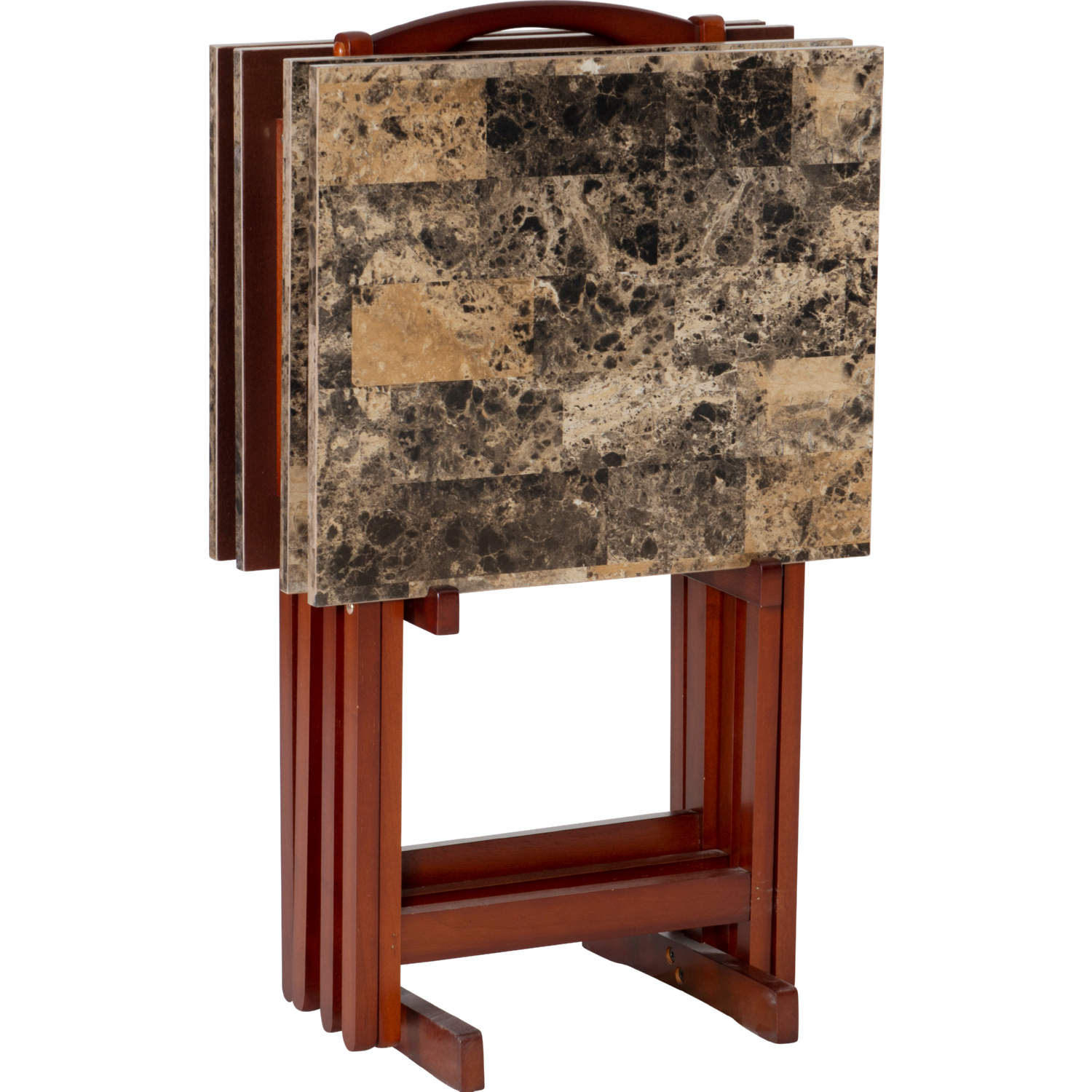 Linon 43001TILSET 01 AS Linon Tray Table Set In Brown Faux Marble Wood   43001TILSET 01 AS SET 1 NC 