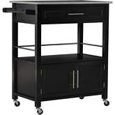 Cameron Kitchen Cart in Black Wood & Grey & White Granite