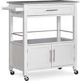 Cameron Kitchen Cart in White Wood & Grey & White Granite