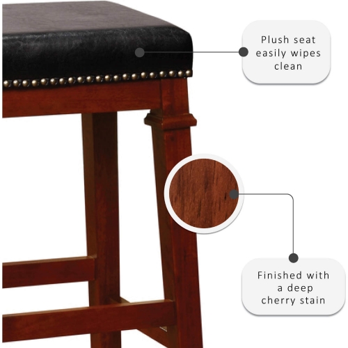 Kennedy Bar Stool in Black Leatherette & Dark Cherry Finish