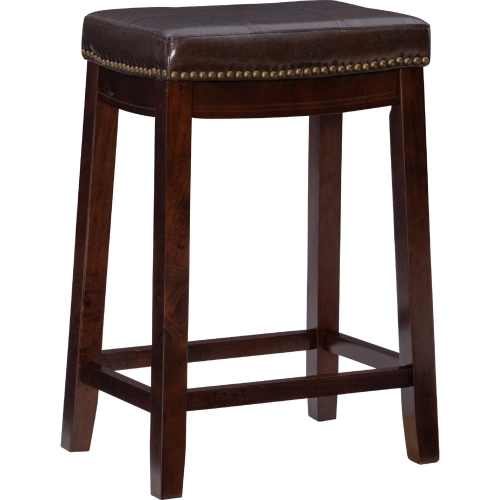 Claridge Counter Stool in Brown Leatherette & Brown Wood