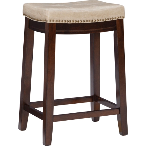 Claridge Counter Stool in Beige Leatherette & Brown Wood