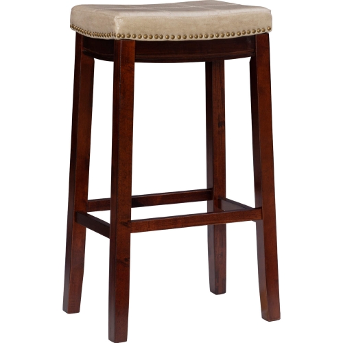 Claridge Bar Stool in Beige Leatherette & Brown Wood