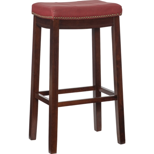 Claridge Bar Stool in Red Leatherette & Brown Wood