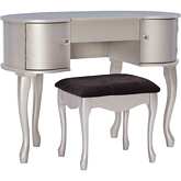 Paloma Bedroom Vanity Set in Silver Finish & Grey Fabric