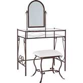 Clarisse Bedroom Vanity Set in Dark Metal & Beige Linen