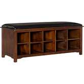 Cape Anne Bench in Walnut Finish Wood & Dark Brown Leatherette