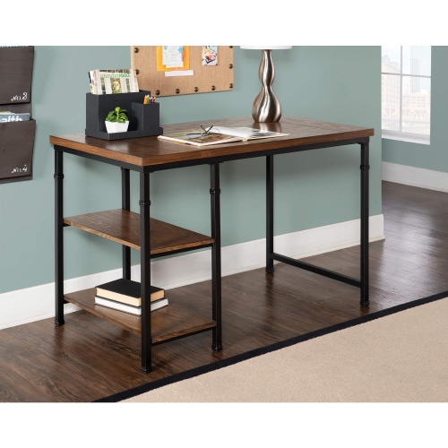 Austin 2 Shelf Desk in Wood & Black Metal