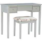 Linon Bedroom Vanity Set in Silver & Butterfly Fabric