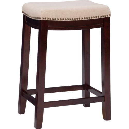 Claridge Counter Stool in Beige Linen & Walnut Finish Wood