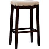 Claridge Bar Stool in Beige Linen & Walnut Finish Wood