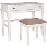 Angela Bedroom Vanity Set in White Finish Wood & Beige Fabric