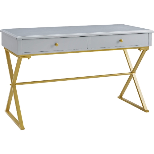 Campaign Desk in Grey Wood & Gold Metal