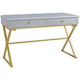 Campaign Desk in Grey Wood & Gold Metal