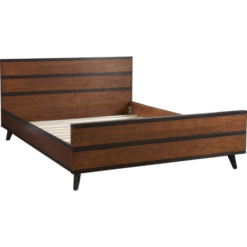 Mid Century Platform Queen Bed in Walnut Brown Finish Wood