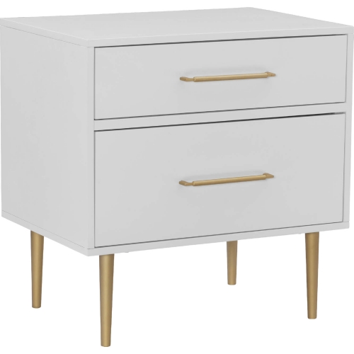 Gloria 2 Drawer Night Stand in White Finish Wood & Gold