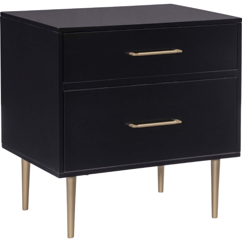 Gloria 2 Drawer Night Stand in Black Finish Wood & Gold