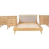 Reid Queen 4 Piece Set in Natural Finish Wood & Oatmeal Fabric