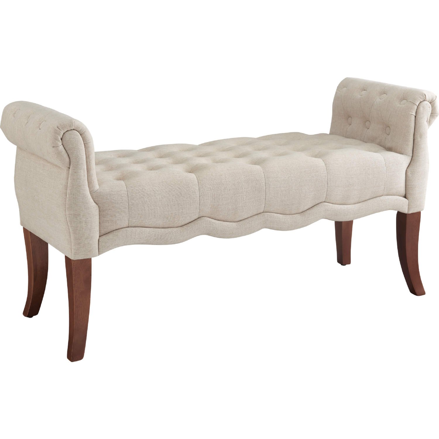 Linon BH060NAT01U Madison Roll Arm Bench in Walnut Finish & Tufted ...