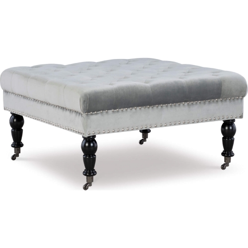 Isabelle Square Ottoman in Tufted Gray Velvet