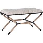 Ashburn Campaign Bench in Black & White Striped Fabric, Rope & Metal