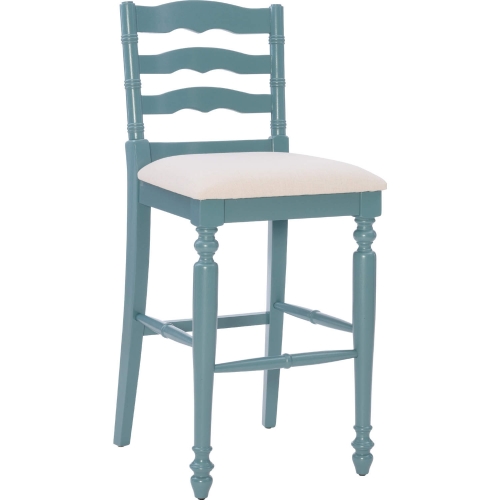 Marino 30" Bar Stool in Neutral Fabric & Antique Blue Wood