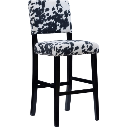 Corey Bar Stool in Black Cow Print Fabric & Black Wood