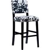 Corey Bar Stool in Black Cow Print Fabric & Black Wood